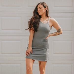 Girlfriend Collective Naomi Workout Athletic Sport Mini Dress Gravel Medium